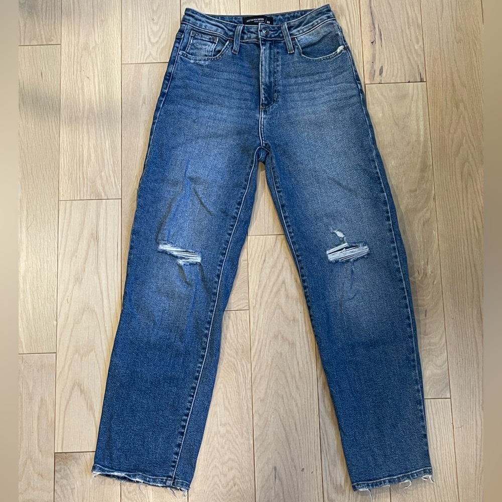 just black denim distressed dad jean